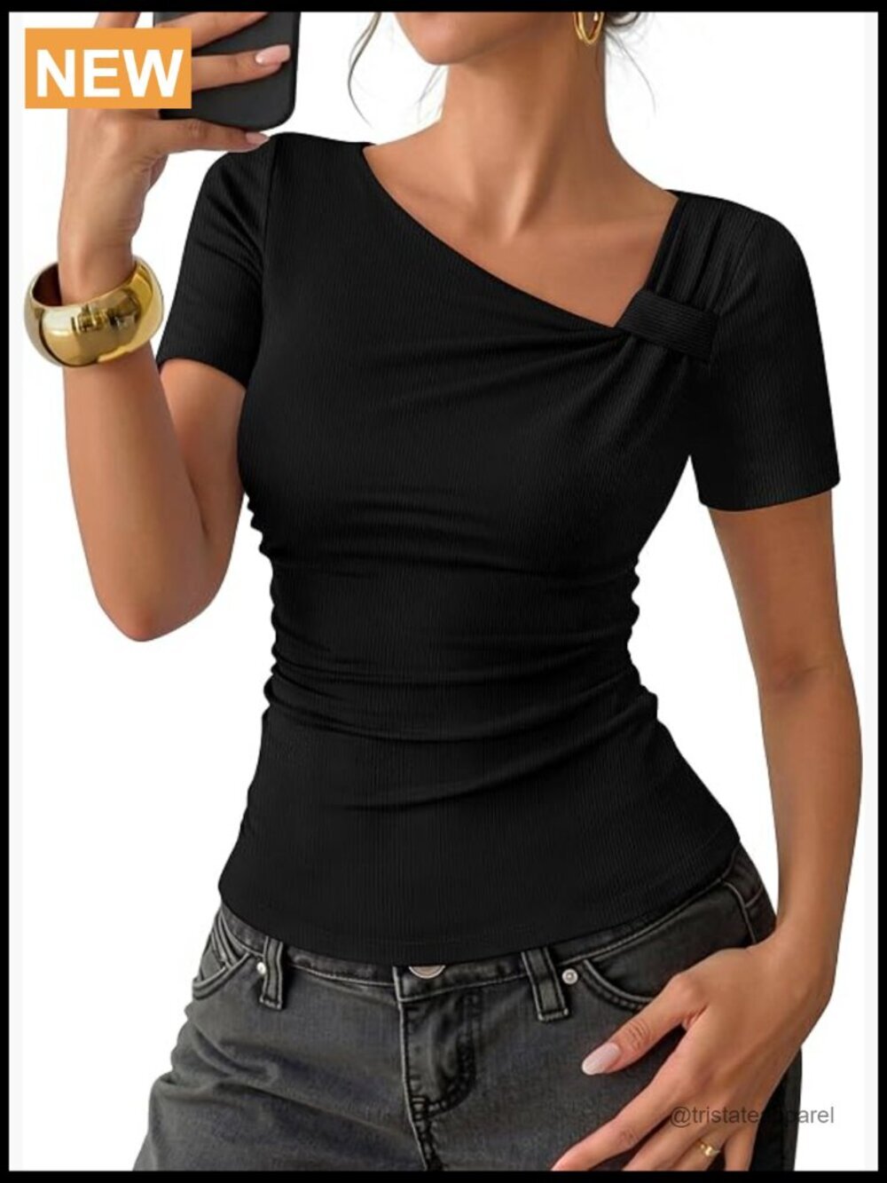 Asymmetrical Short Sleeve Ruched Slim Fit Going Out Top